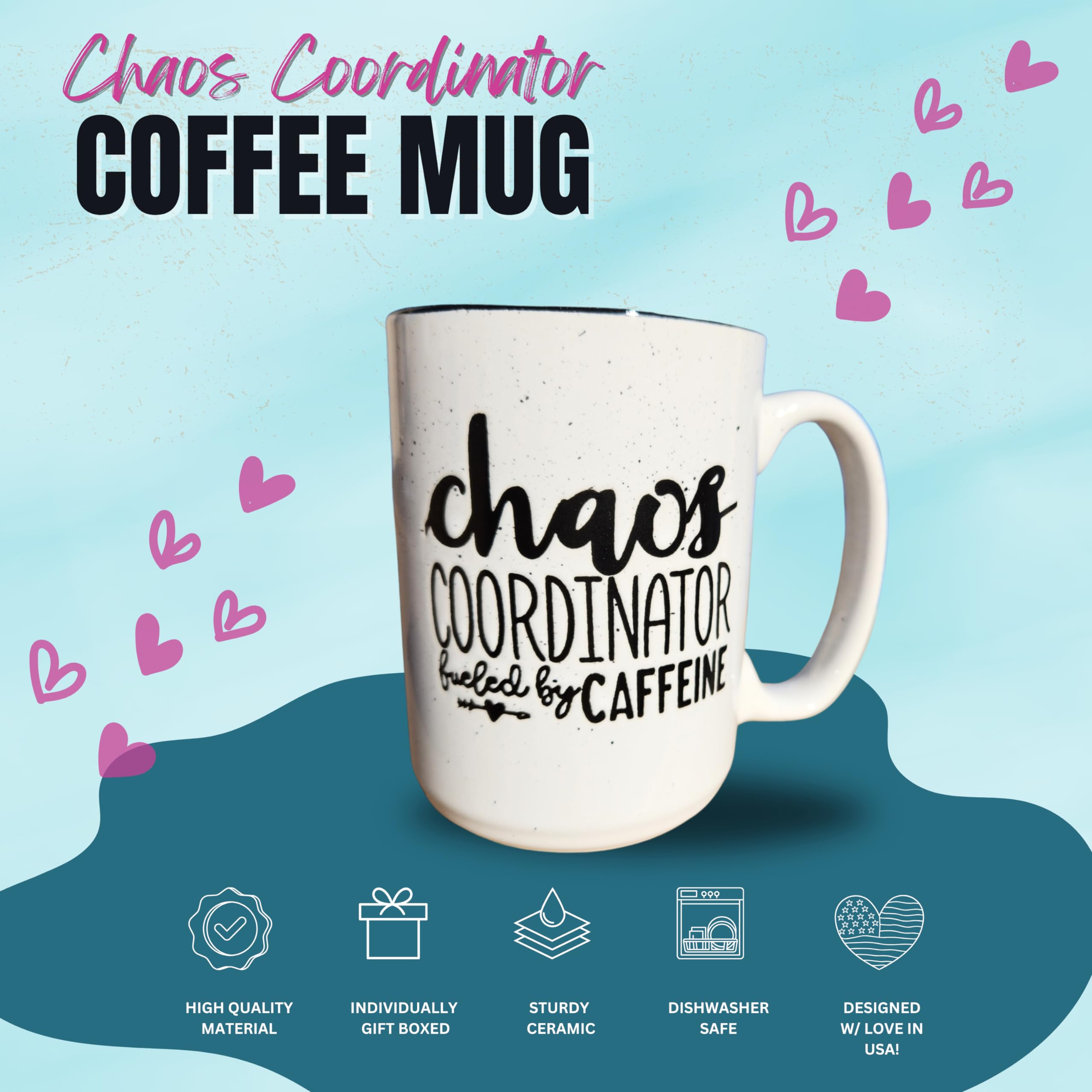 Brooke & Jess Designs chaos coordinator mug quote side view for humor at work