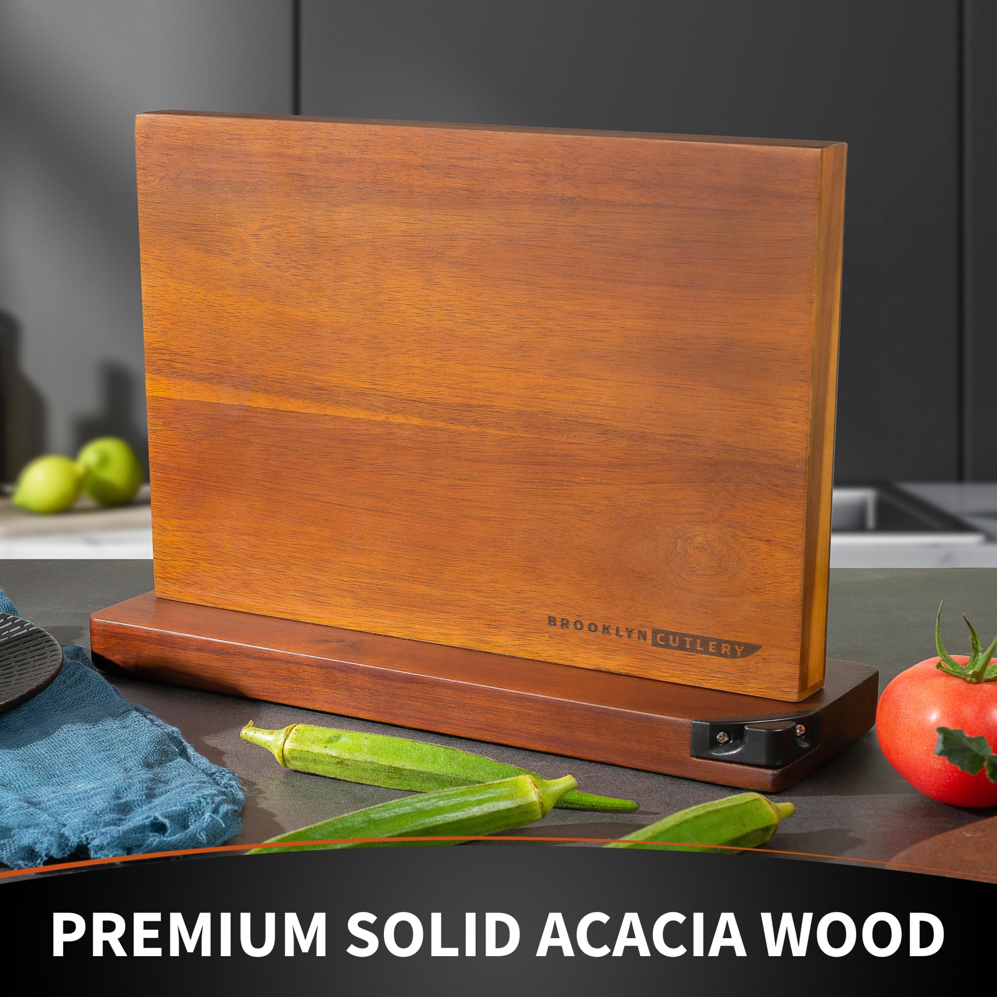 Brooklyn Cutlery acacia wood with natural grain adds warmth and durability.