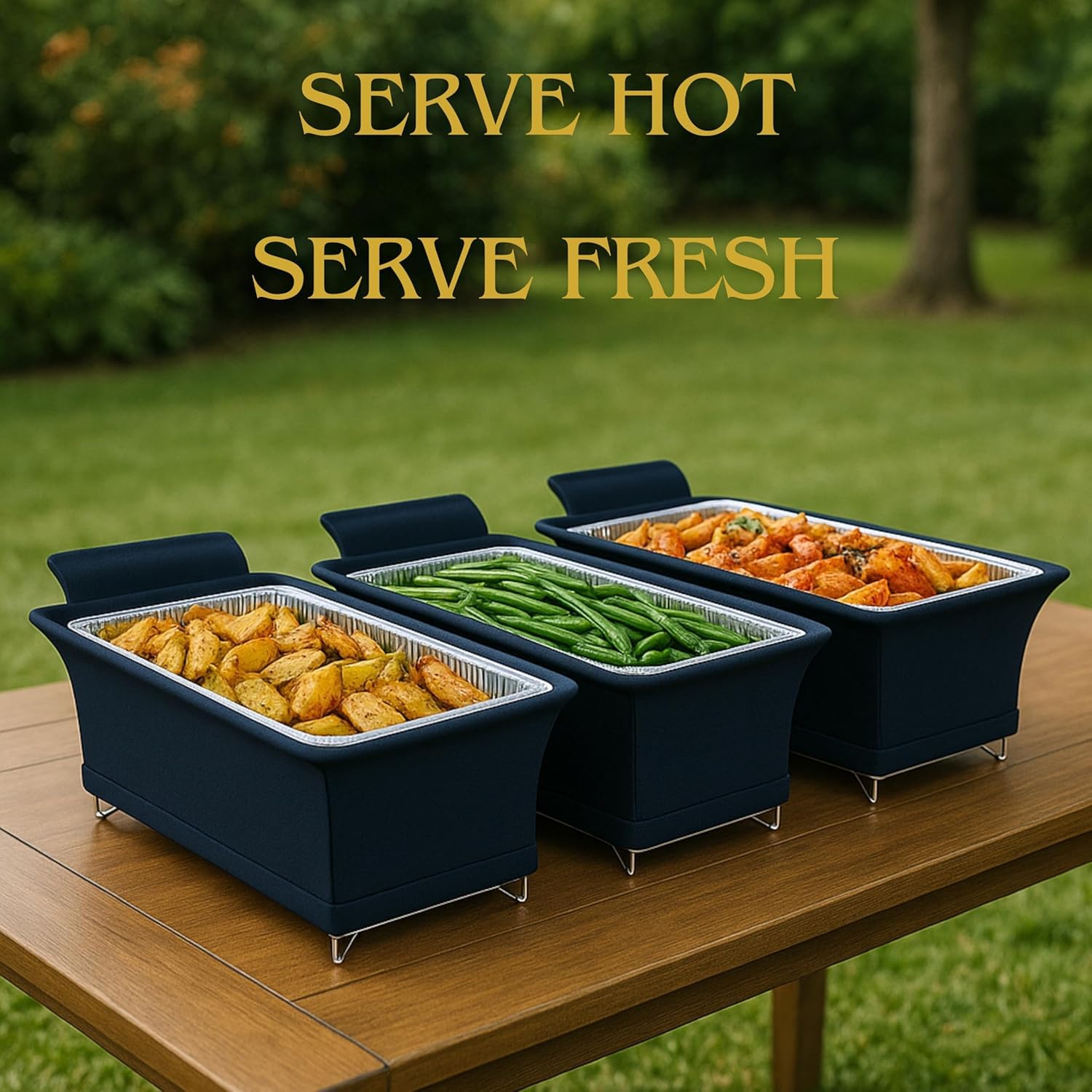 Brooklyntrend chafing dish shield in black provides secure coverage during service.