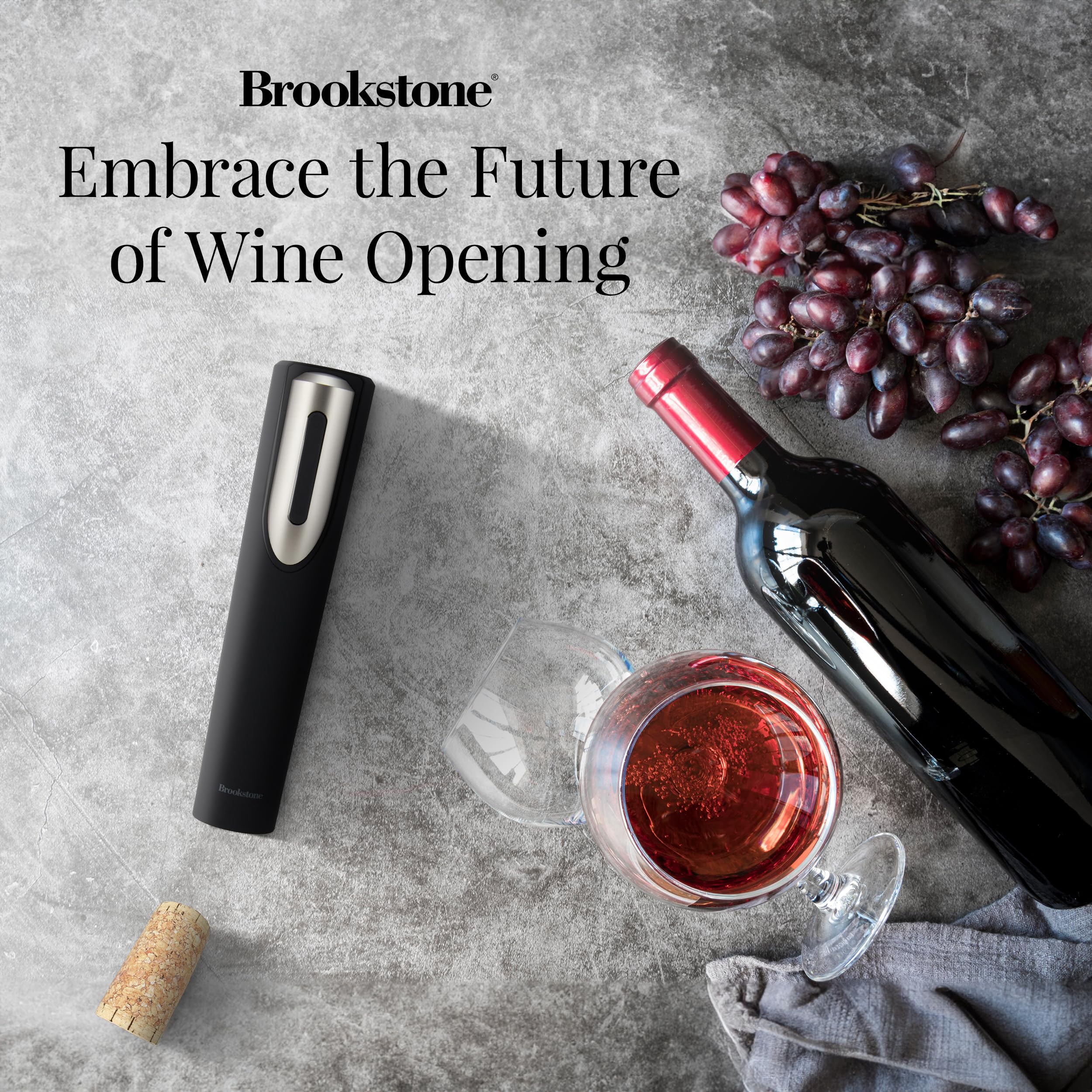 Elegant Brookstone gift packaging signals a premium gift for wine enthusiasts.