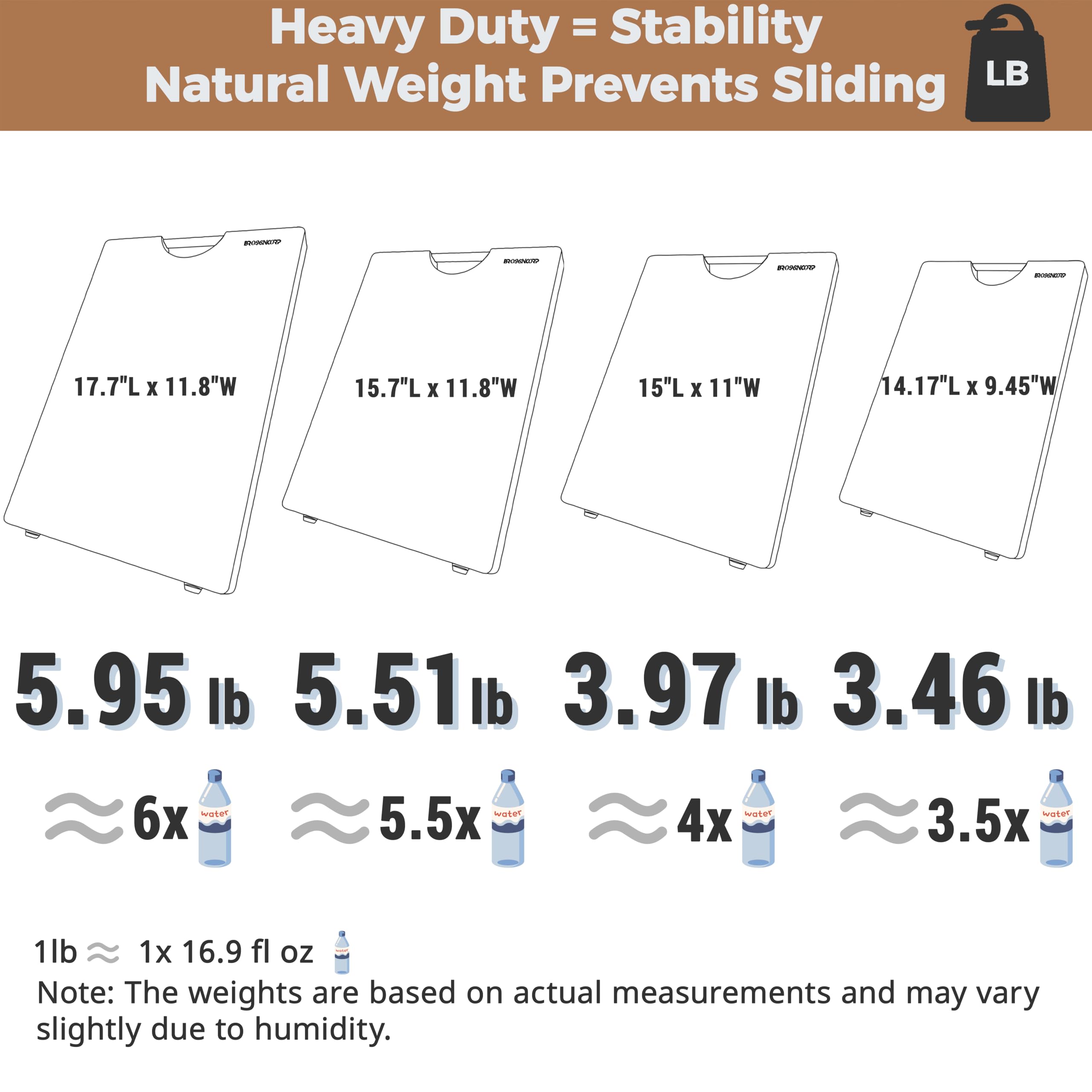 Brosisincorp cutting board built-in stainless steel handle for easy lifting.