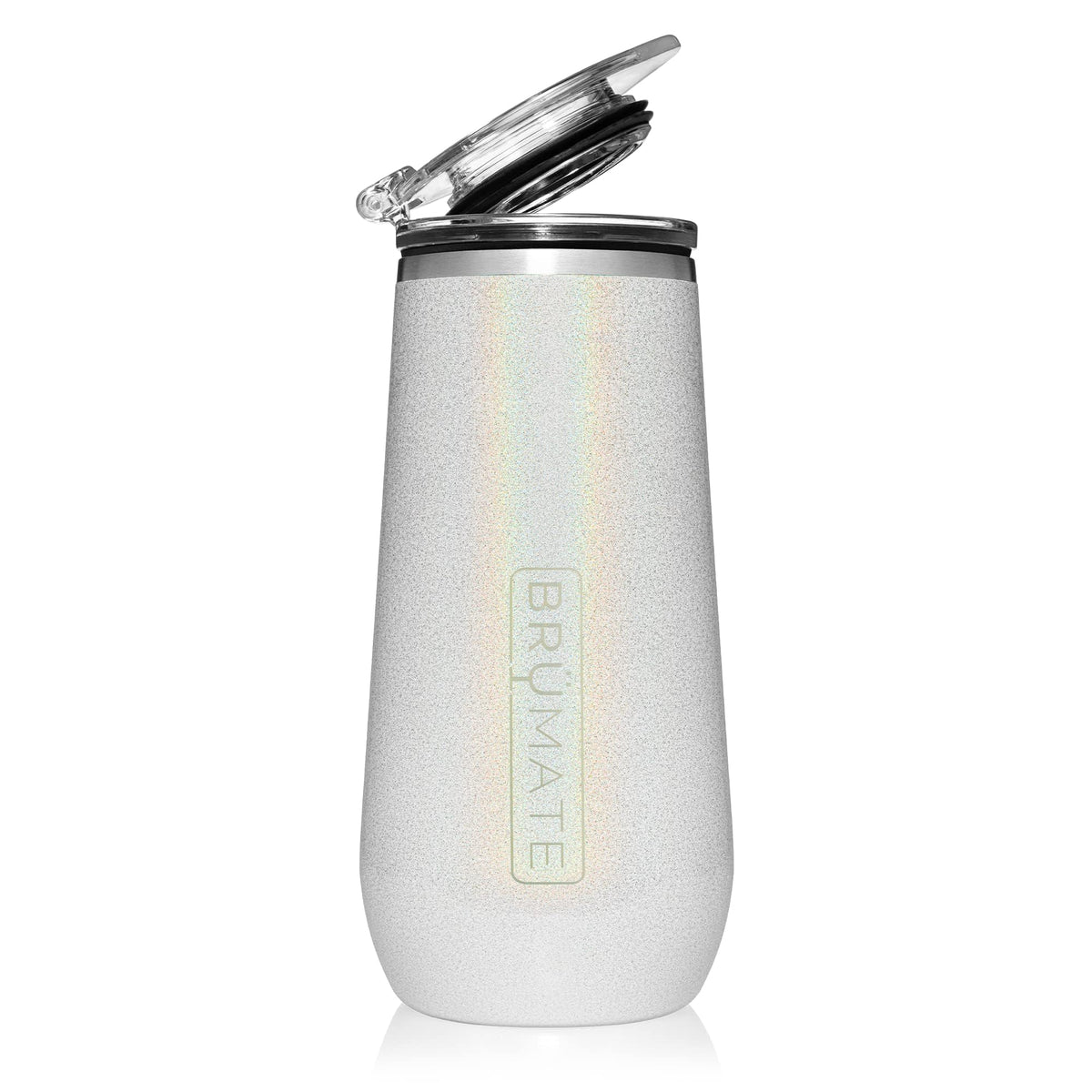 BrüMate 12oz insulated champagne flute glitter white pour keeps bubbles cold longer.