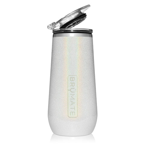 BrüMate 12oz insulated champagne flute glitter white pour keeps bubbles cold longer.
