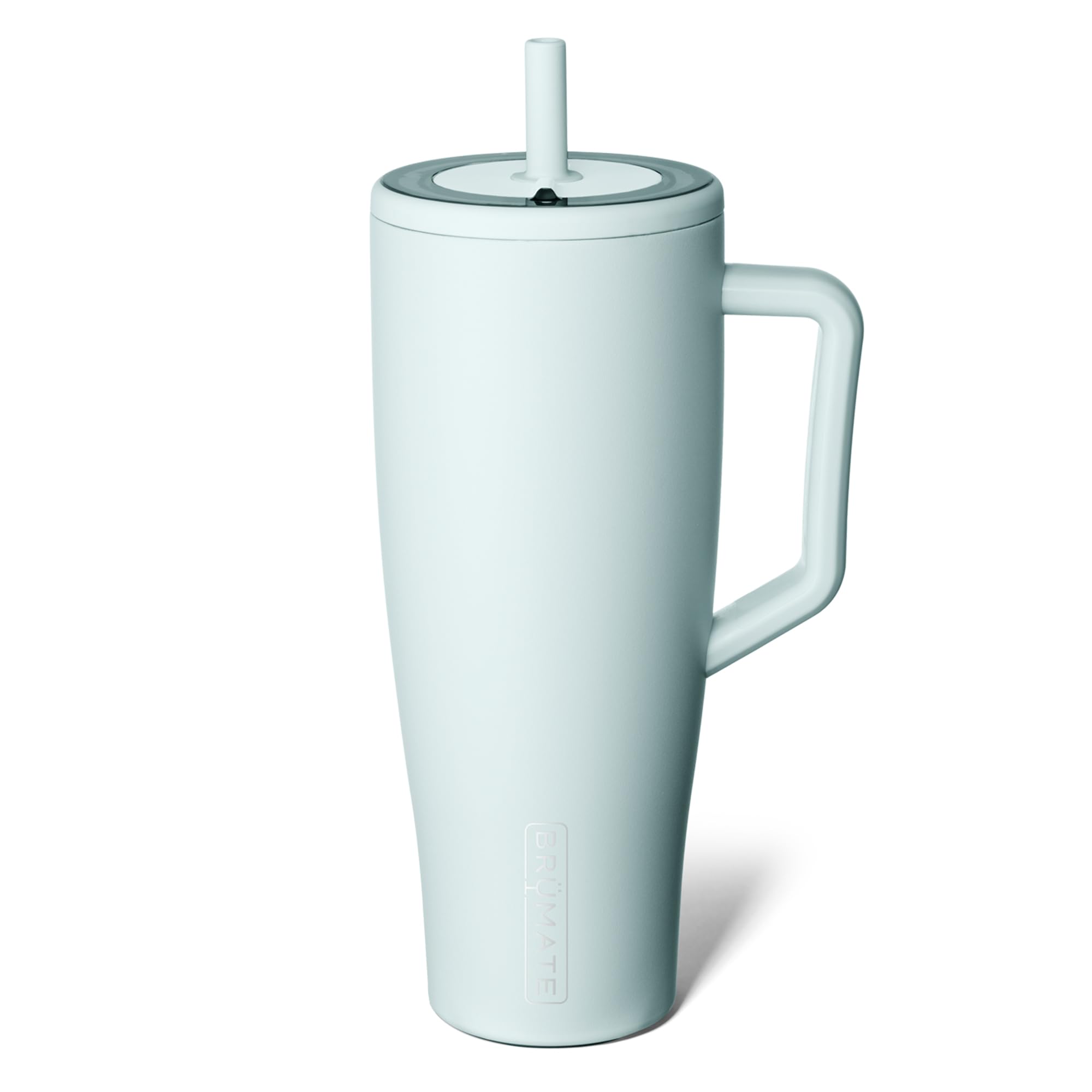BrüMate Era 40 oz tumbler with blue agave finish and handle for spill-free on-the-go sipping.