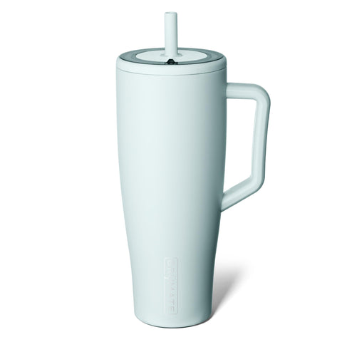 BrüMate Era 40 oz tumbler with blue agave finish and handle for spill-free on-the-go sipping.