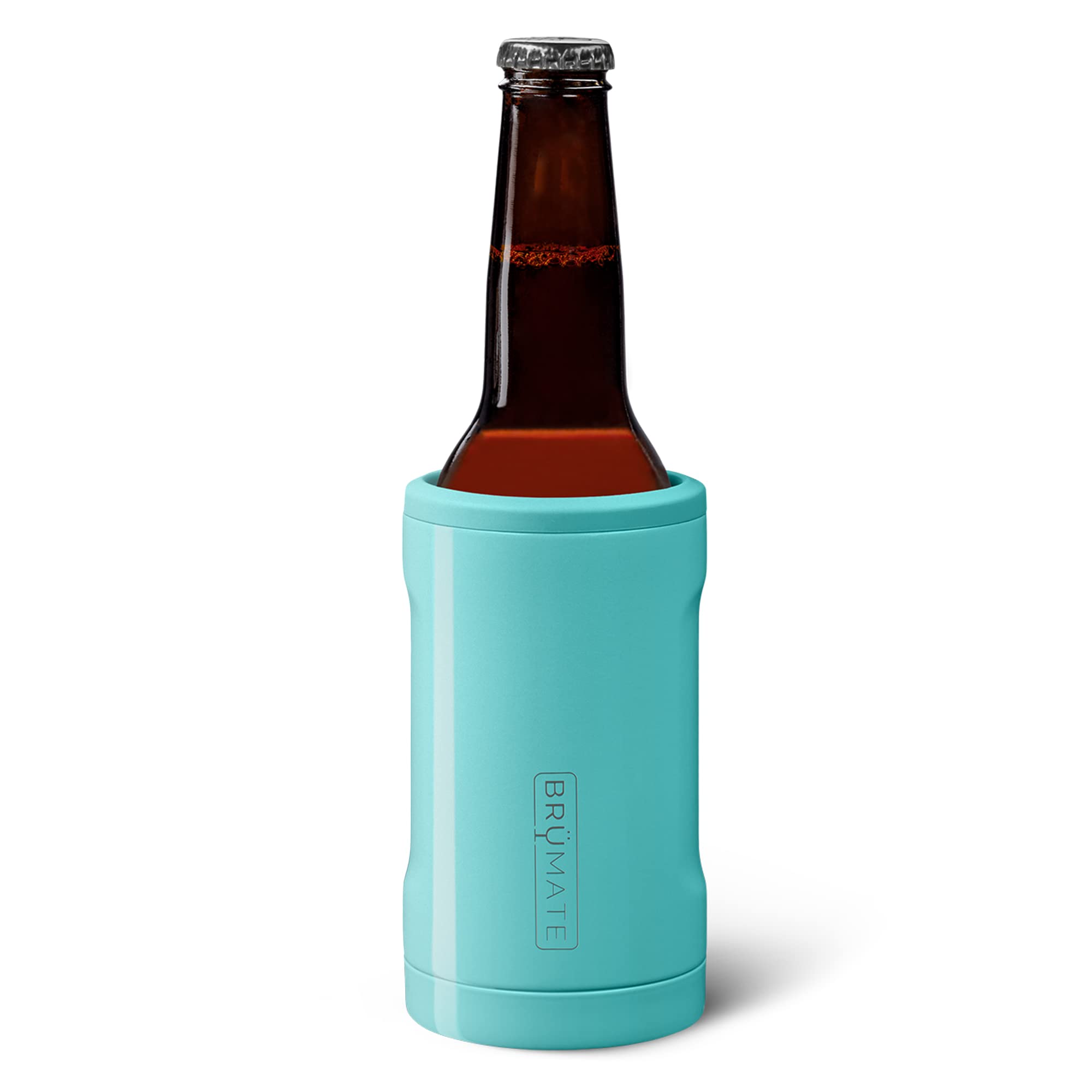 BrüMate Hopsulator Bott'l in use keeping a 12 oz glass bottle icy cold on the go