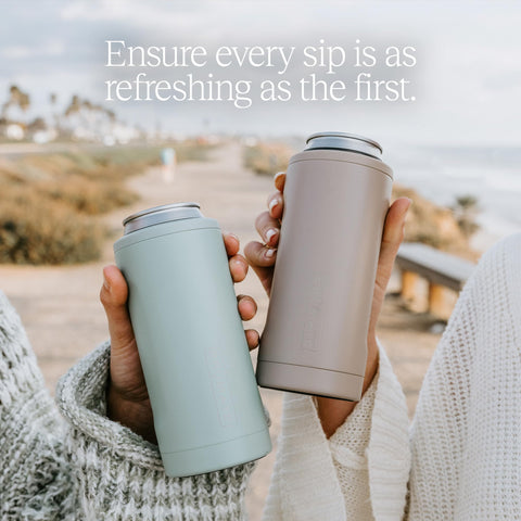 Brumate Hopsulator Slim fits standard 12 oz slim cans for quick cooling on the go