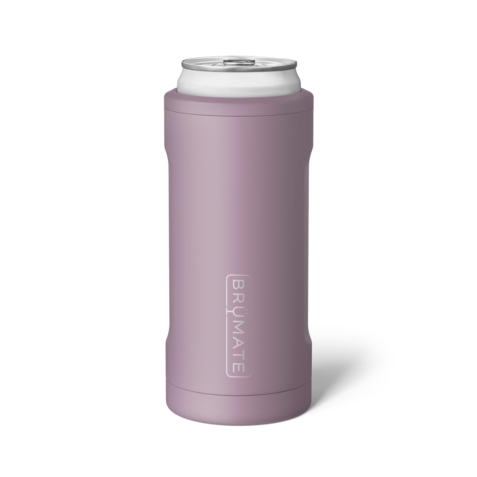 BrüMate Hopsulator Slim front view in Lilac Dusk showing sleek can cooler design for cold drinks