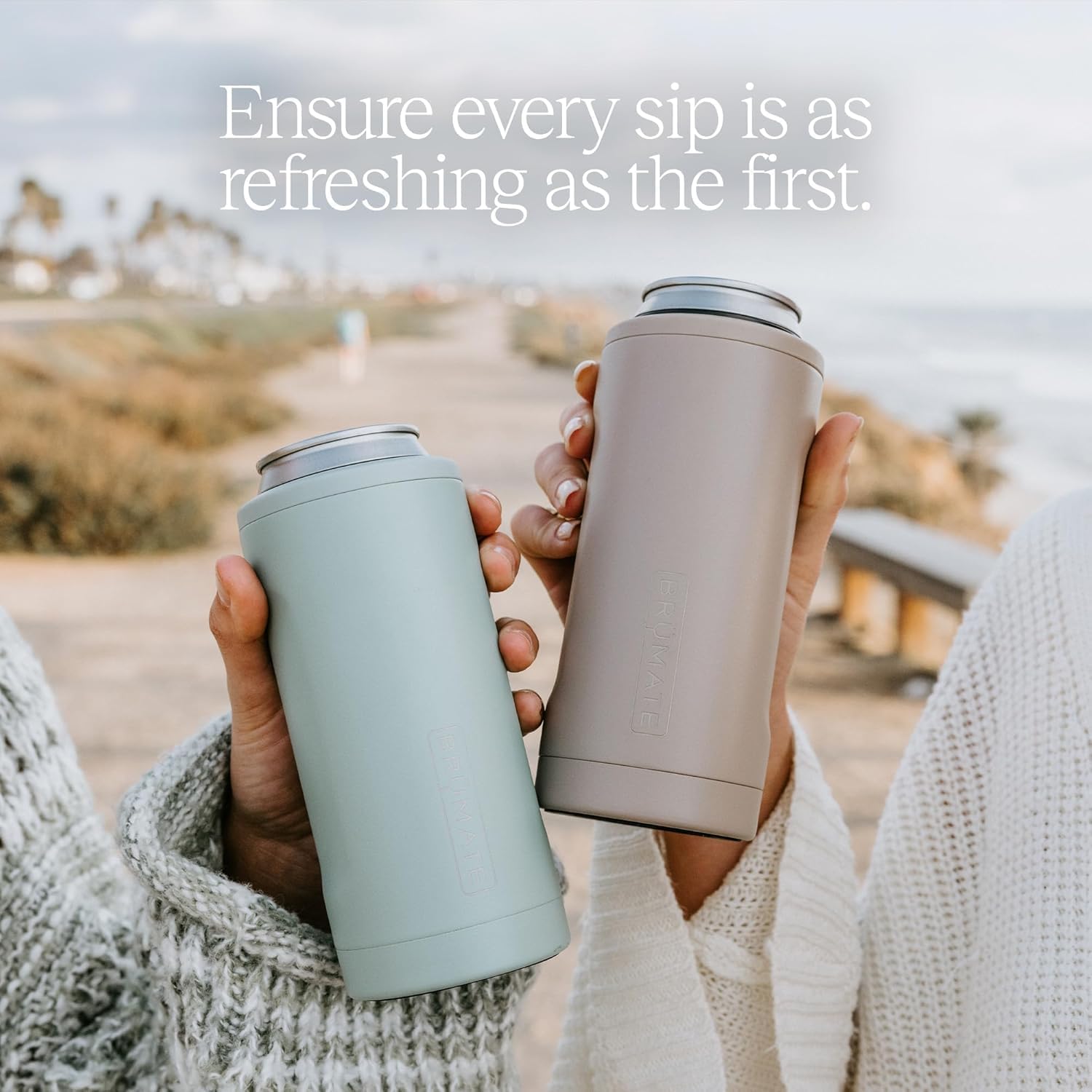 BrüMate Hopsulator Slim Glitter Blush finish adds style to outdoor drinking adventures.