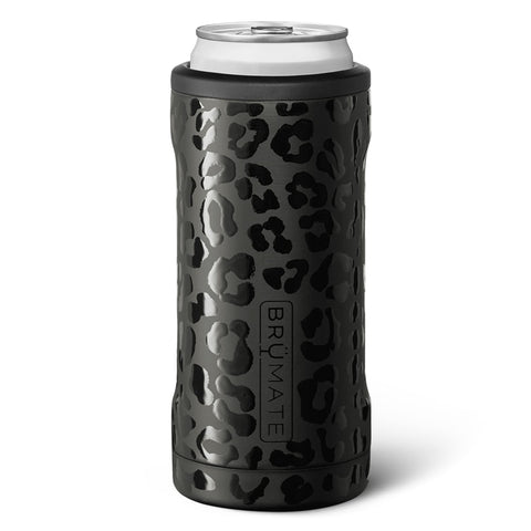 BrüMate Hopsulator Slim onyx leopard, front view, keeps 12oz slim cans cold on the go.