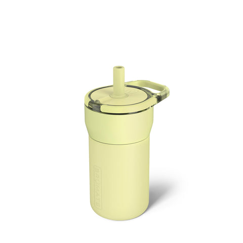 BrüMate Leap 12oz kid tumbler in Prickly Pear with leakproof lid for mess-free transport.