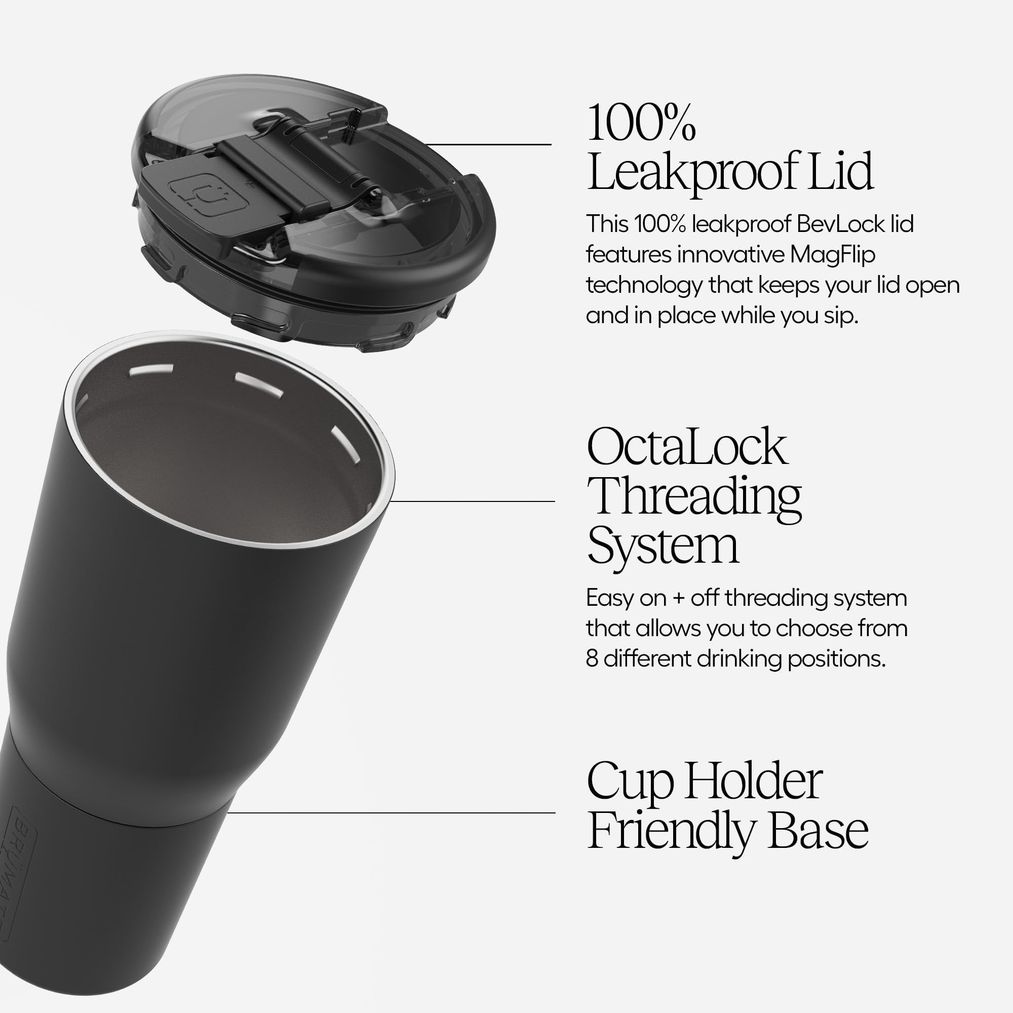 BrüMate Nav 25oz BevLock lid locked for secure transport