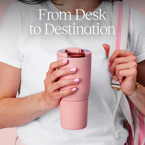 BrüMate Nav on a car cup holder showing compatibility and mess-free travel.