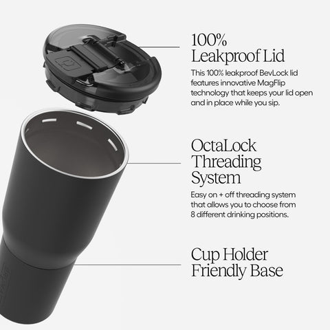 BrüMate Nav insulated double-wall body keeps beverages cold or hot on the move.