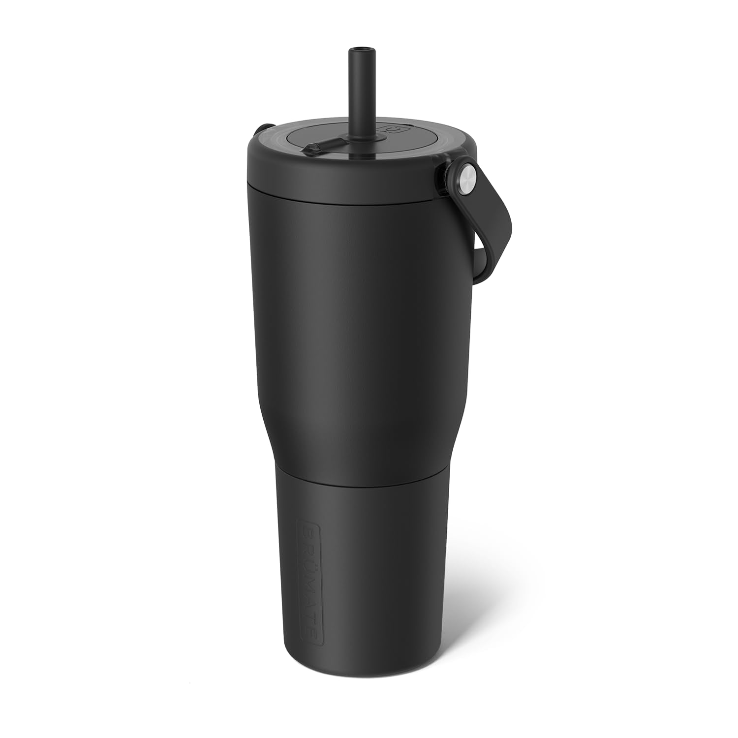 BrüMate Resa 35oz leakproof travel tumbler in matte black seen from front for spill-free carry