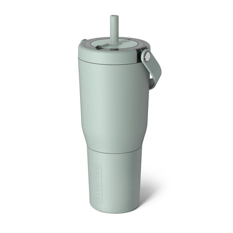 BrüMate Resa 35oz leakproof tumbler in sage with handle for on-the-go hydration.