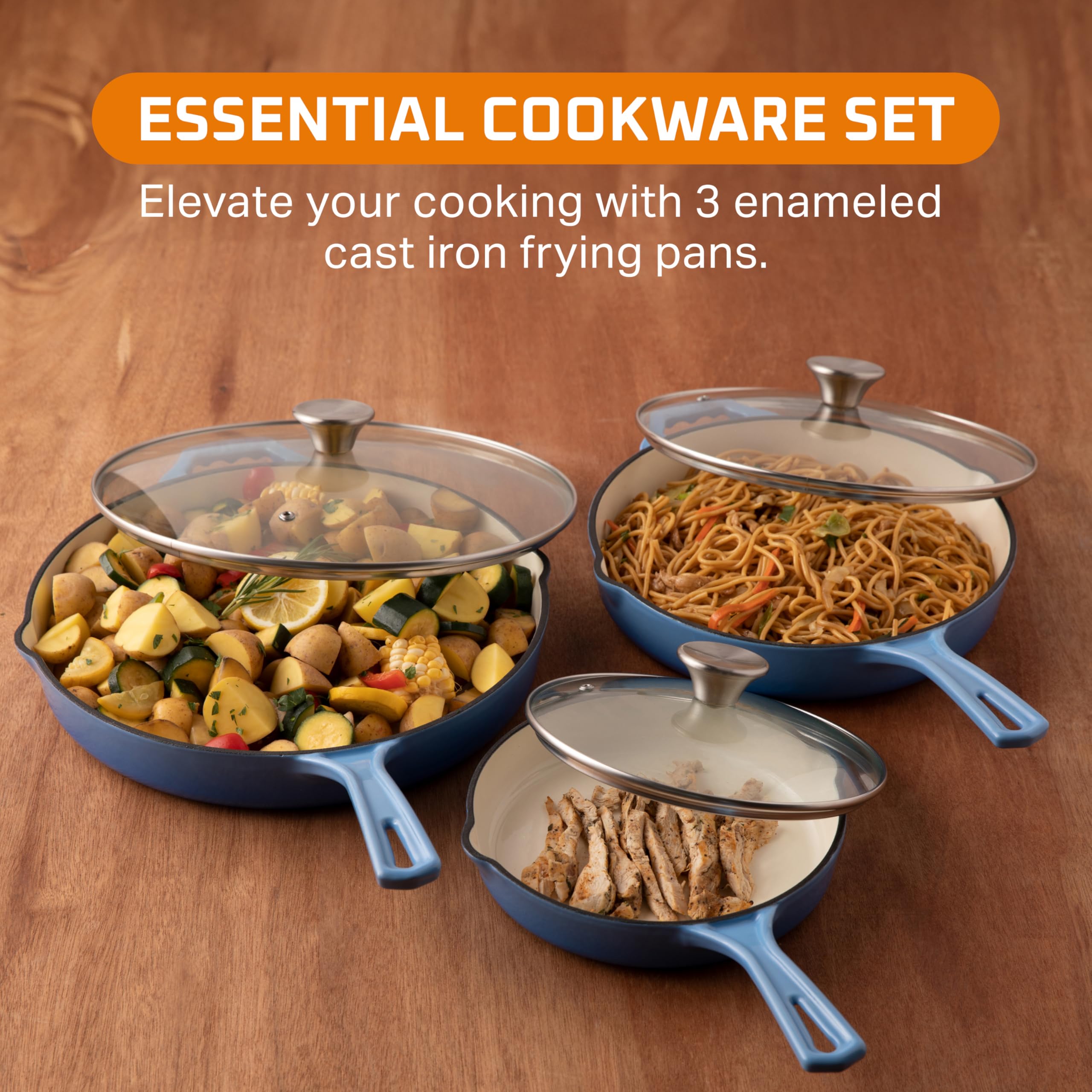 Bruntmor 10-inch blue enamel cast iron pan with even heat for searing