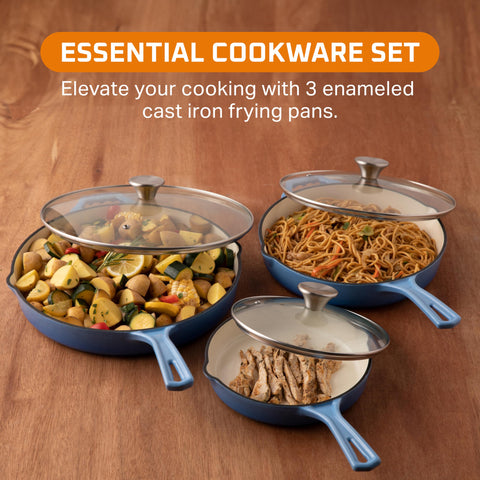 Bruntmor 10-inch blue enamel cast iron pan with even heat for searing