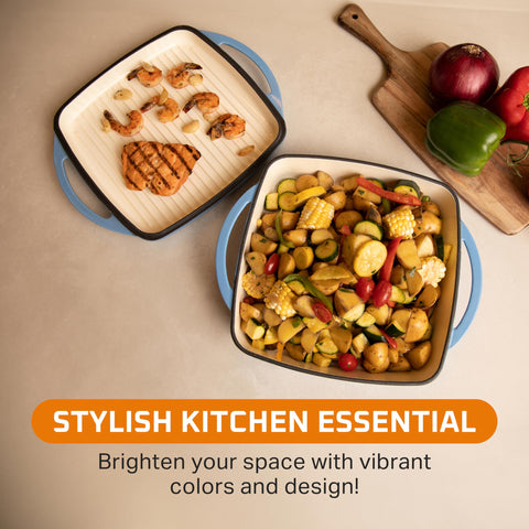 Bruntmor enamel cast iron dish showing smooth coating and oven-safe design