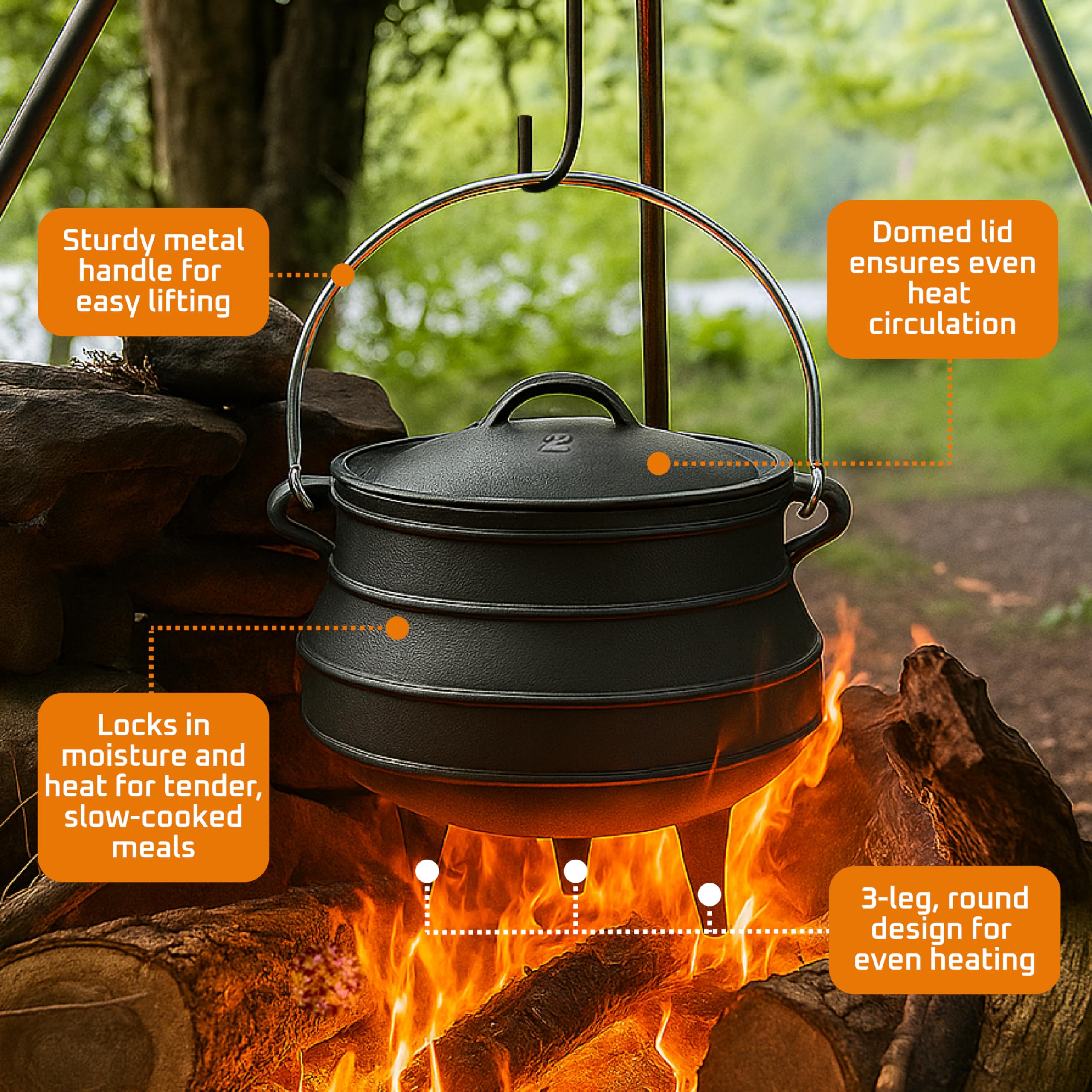 Bruntmor lid doubles as skillet for versatile cooking at the campsite.