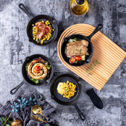 Bruntmor mini skillets oven-safe up to 500°F for versatile baking and serving.