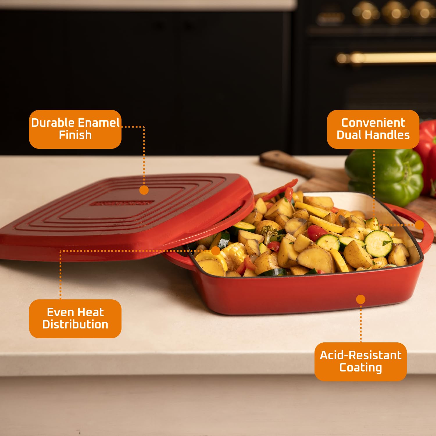 Bruntmor oven-ready cookware withstands up to 500°F for versatile cooking