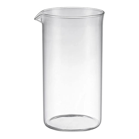 Bruntmor replacement glass beaker designed for universal fit with standard French presses.