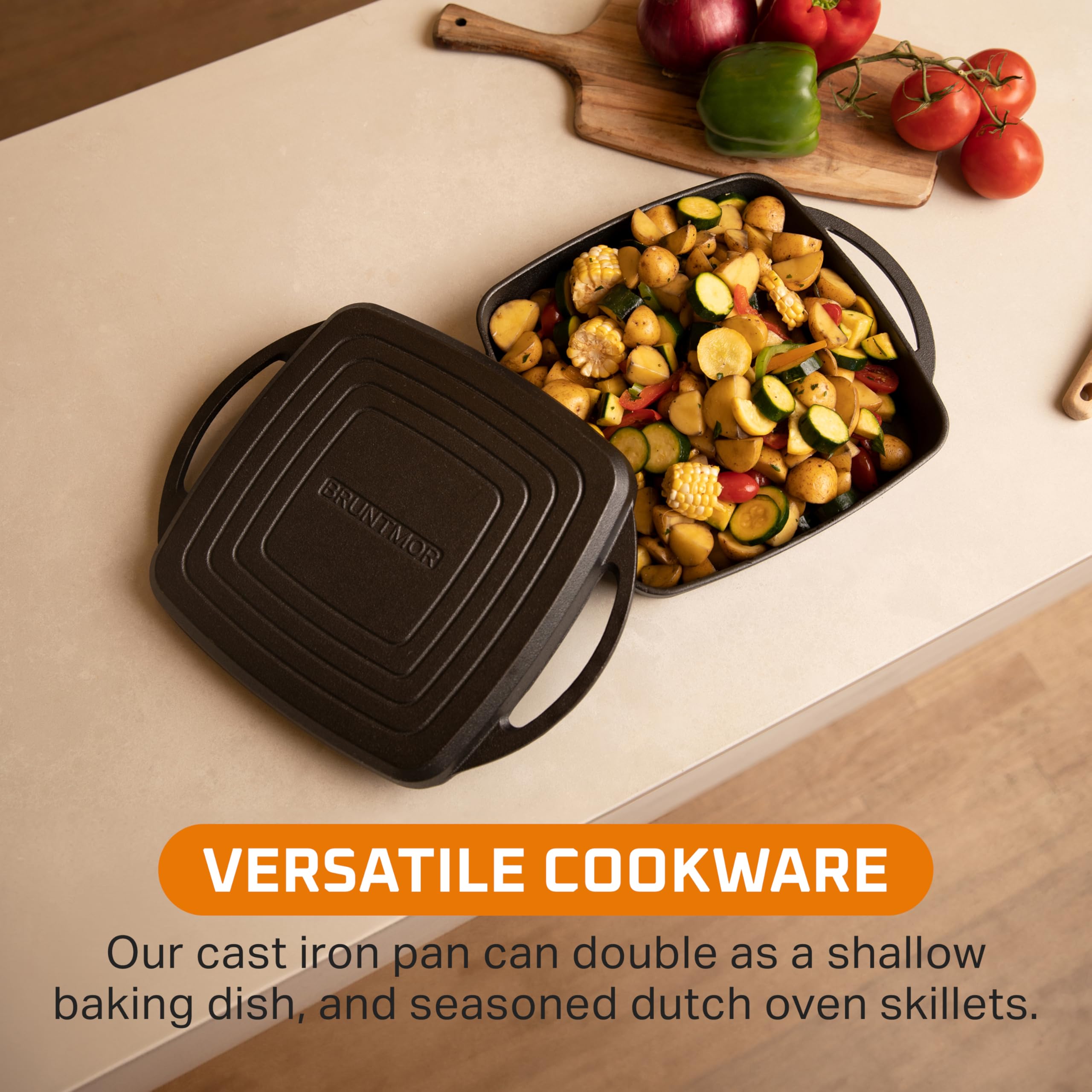 Bruntmor square cast-iron oven with handles for easy transfer from stovetop to oven
