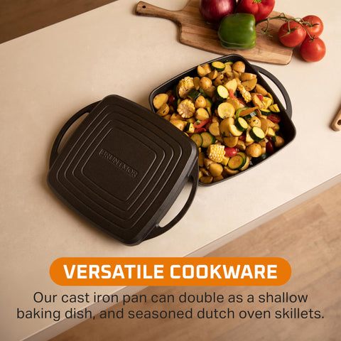 Bruntmor square cast-iron oven with handles for easy transfer from stovetop to oven