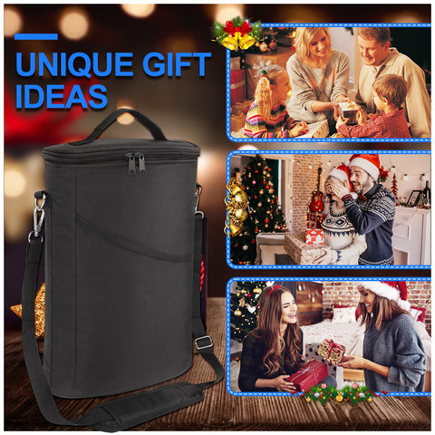 Bruwaa black wine tote designed for travel, picnics, and events.