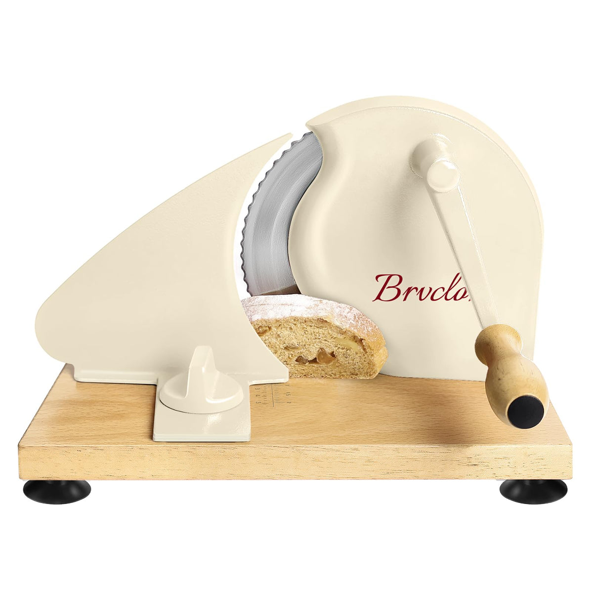 Brvclon manual bread slicer showing adjustable thickness for precise slices.