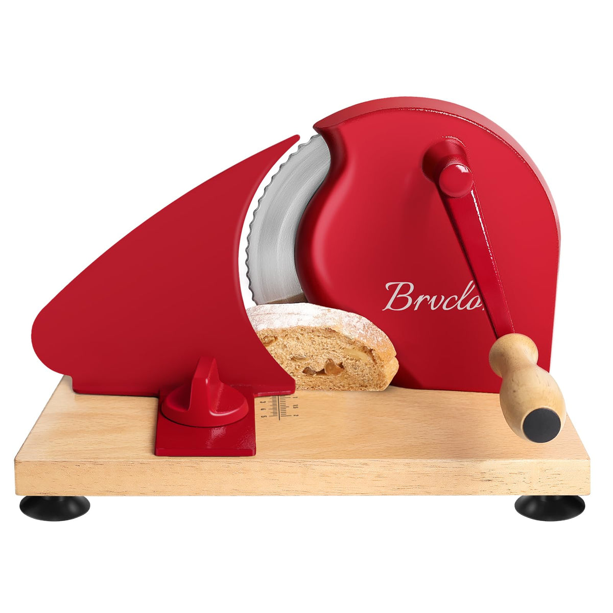 Brvclon manual bread slicer on counter for quick even slices.