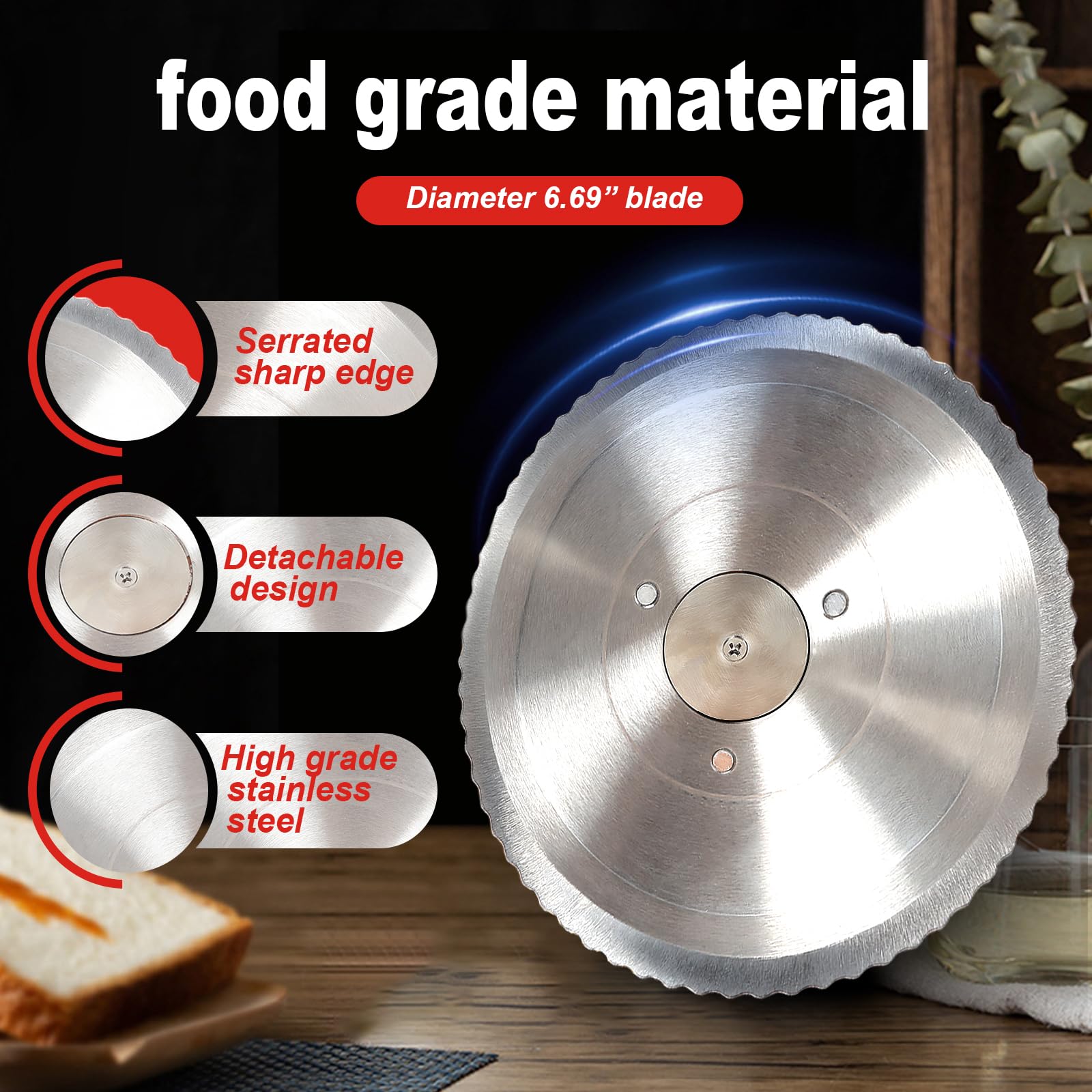 Brvclon bread slicer serrated blades for crusty sourdough and soft breads.