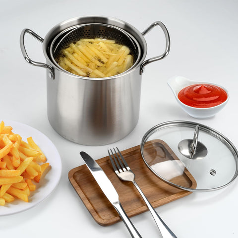 BSDLZCH stainless steel deep fryer pot with dual handles for safe, stable lifting.