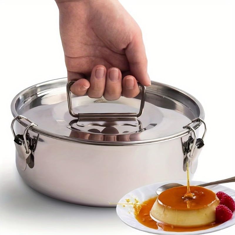 BSDLZCH stainless steel flan mold with lid for even baking and easy release.
