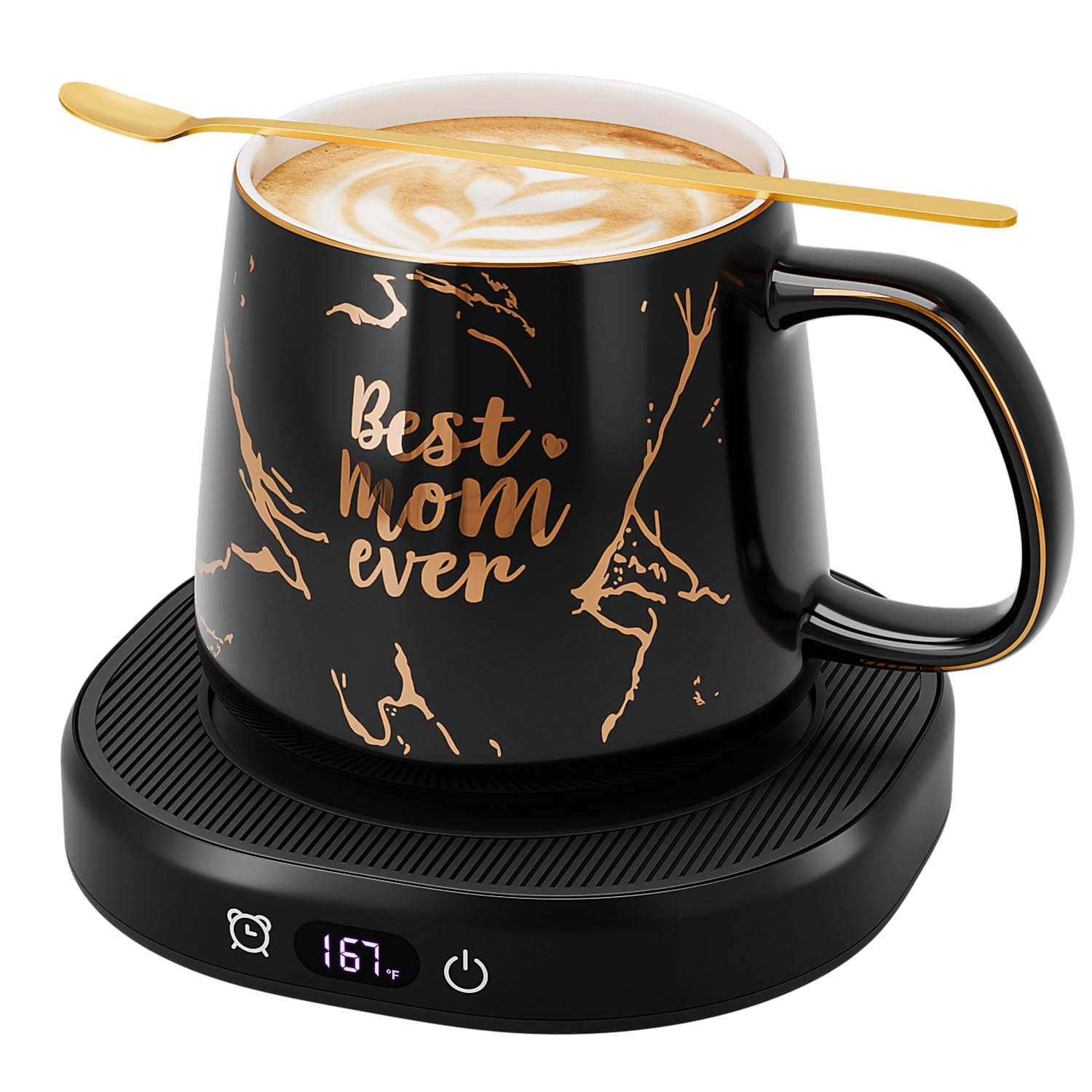 Bsigo coffee mug warmer on a desk providing steady heat for long sessions.