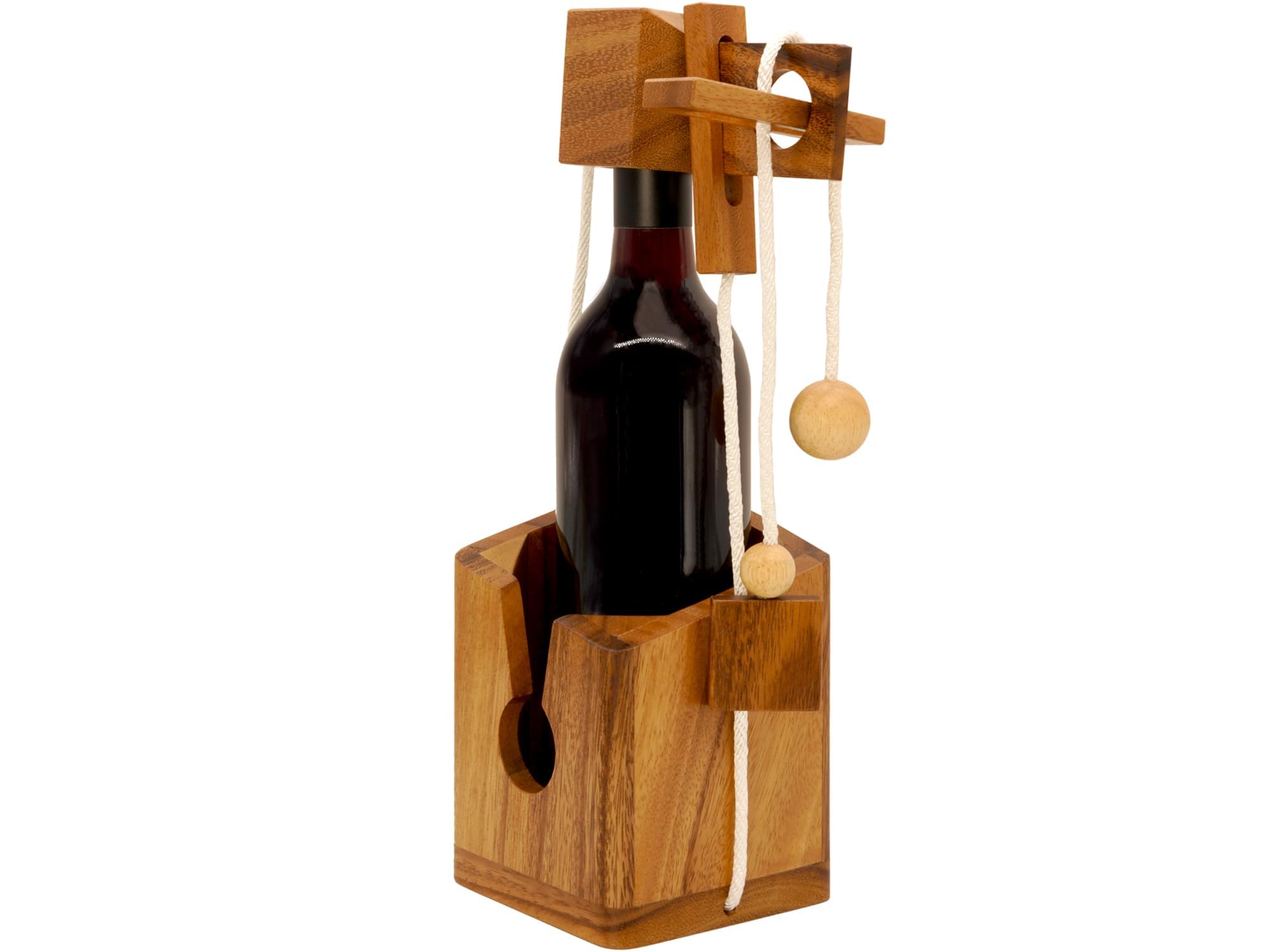 BSIRI Bottle Puzzle wooden holder on a kitchen shelf for stylish display.