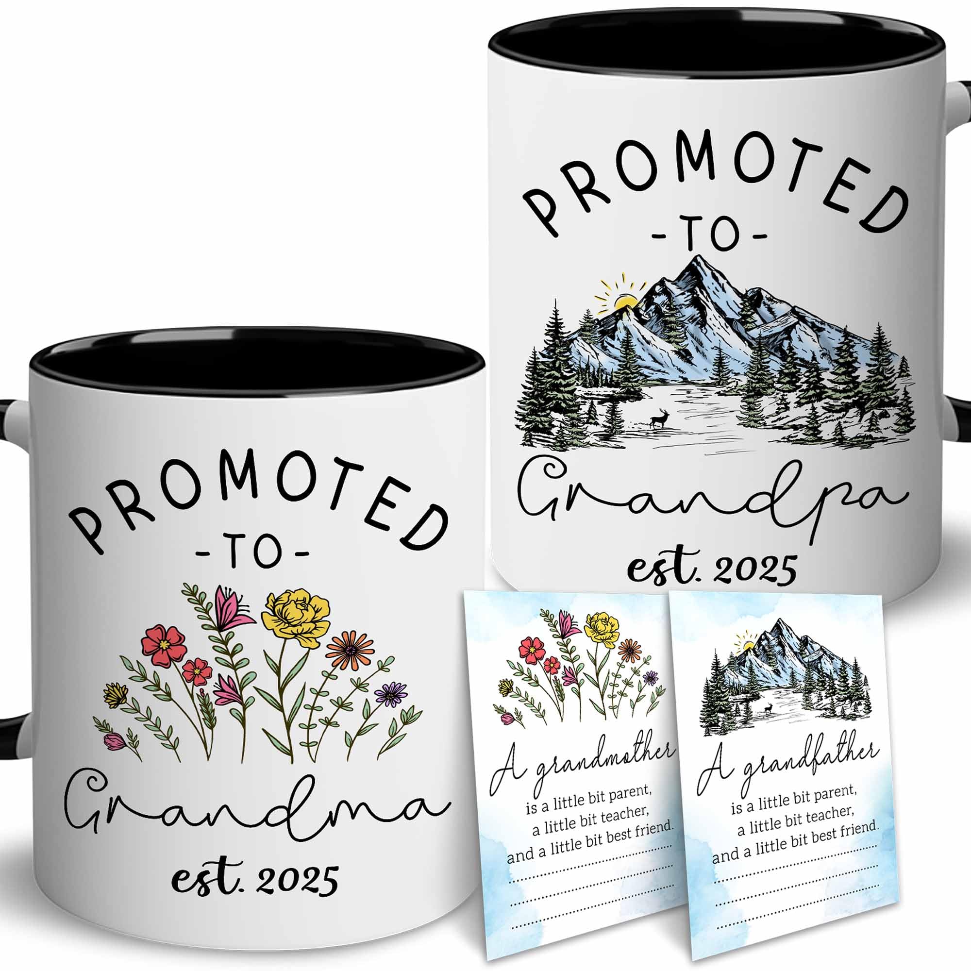 BSQUIELE grandparents mug set with card for baby news and keepsake