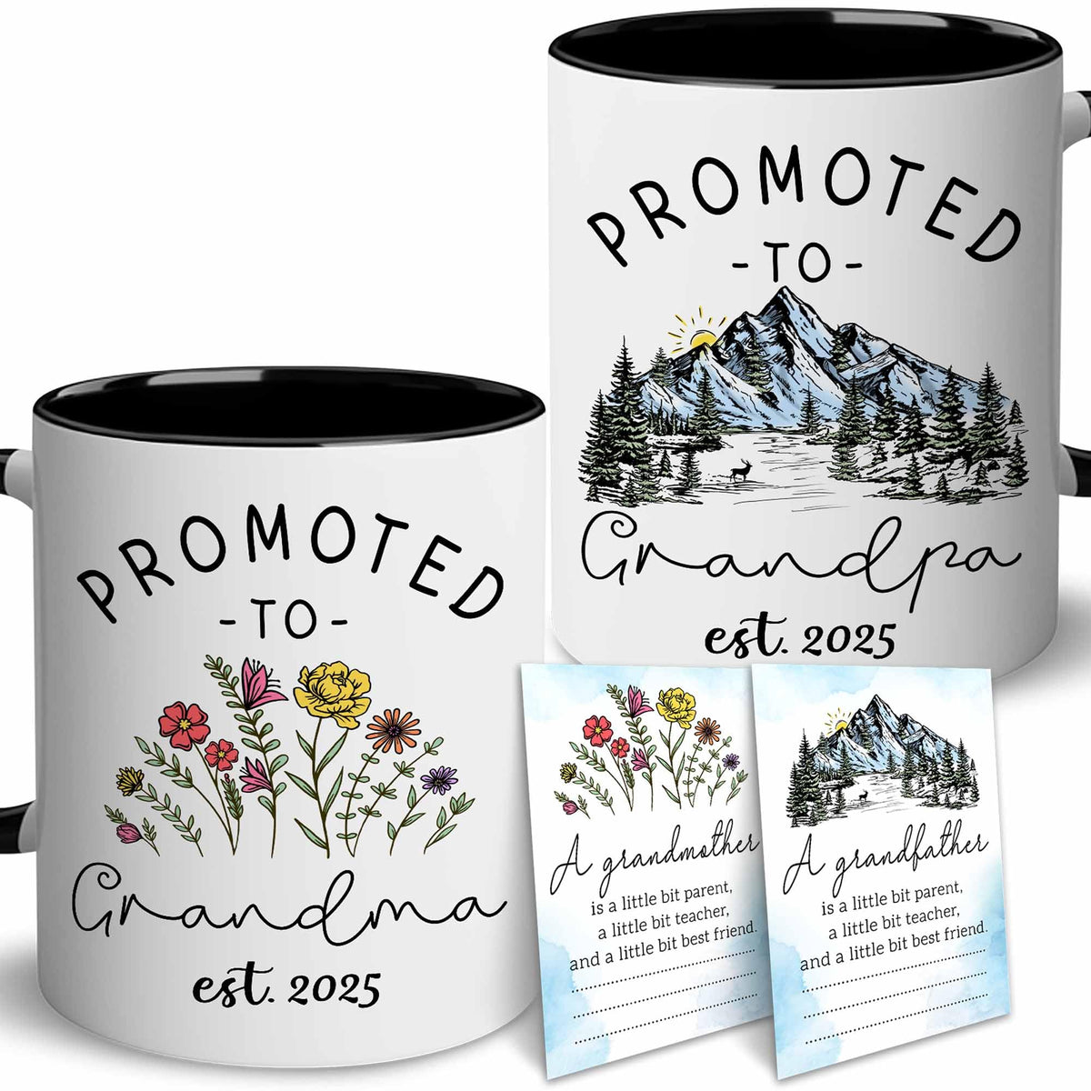 BSQUIELE grandparents mug set with card for baby news and keepsake