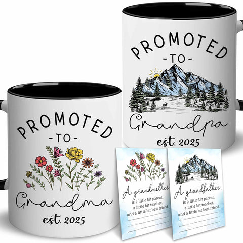 BSQUIELE grandparents mug set with card for baby news and keepsake