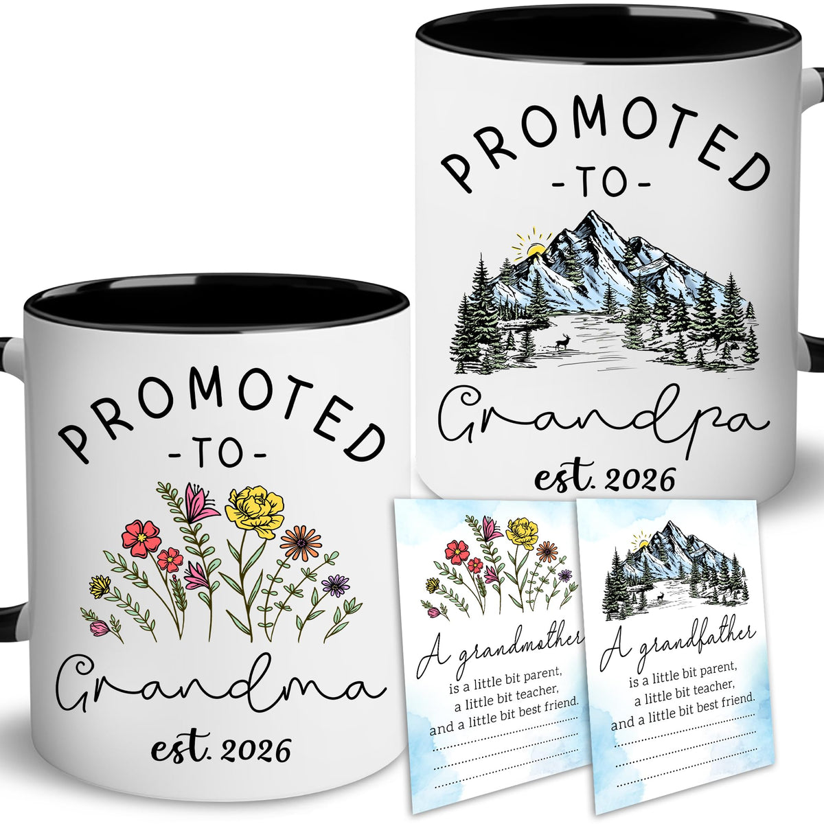 BSQUIELE promoted to grandparents mugs front view, ideal for pregnancy announcements
