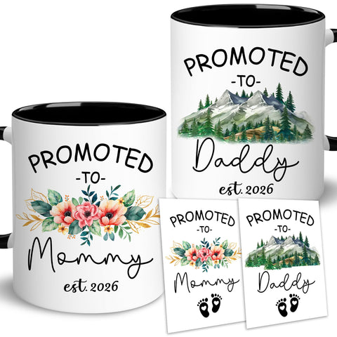 BSQUIELE Mommy and Daddy mugs set for daily use, celebrating promoted to parents in 2026.