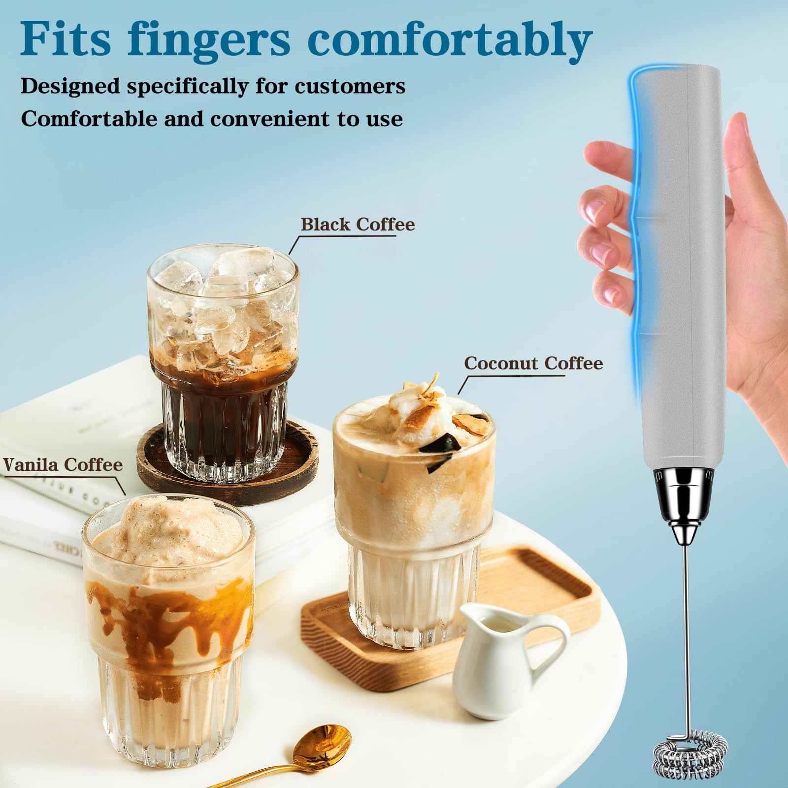 BSRGMS milk frother handheld ergonomic-soft-grip for comfortable stirring