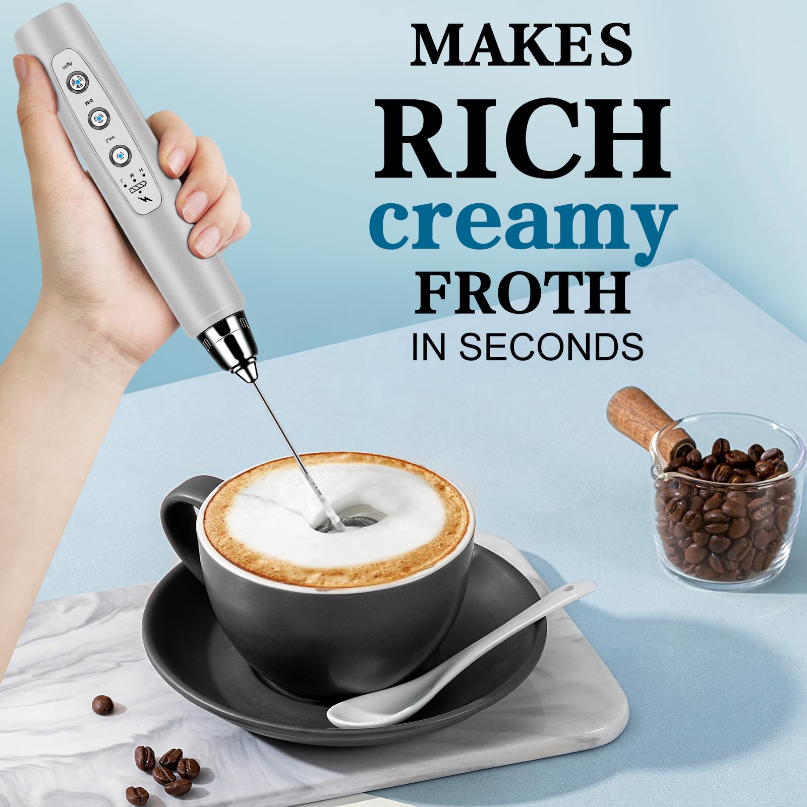 BSRGMS milk frother handheld three-speed-control for versatile textures