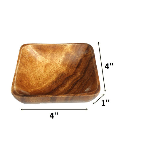 Close-up of 4-inch square bowls for dips and snacks.