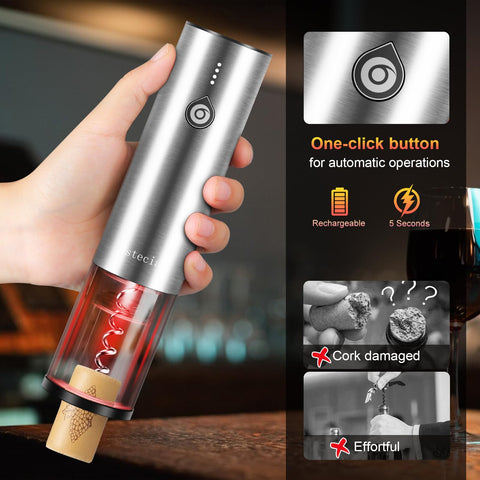 Bsteciar automatic corkscrew in action removing a cork smoothly.