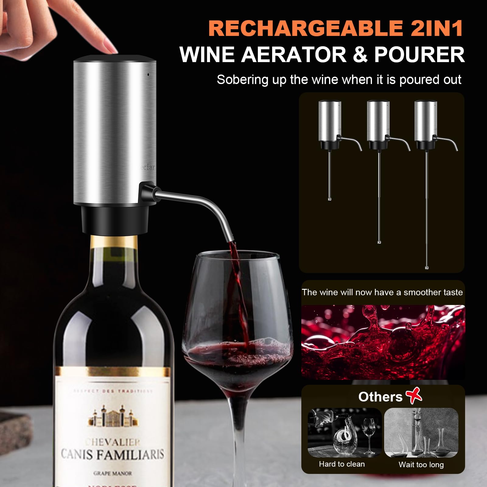 Bsteciar foil cutter integrated for quick bottle prep and neat cuts.