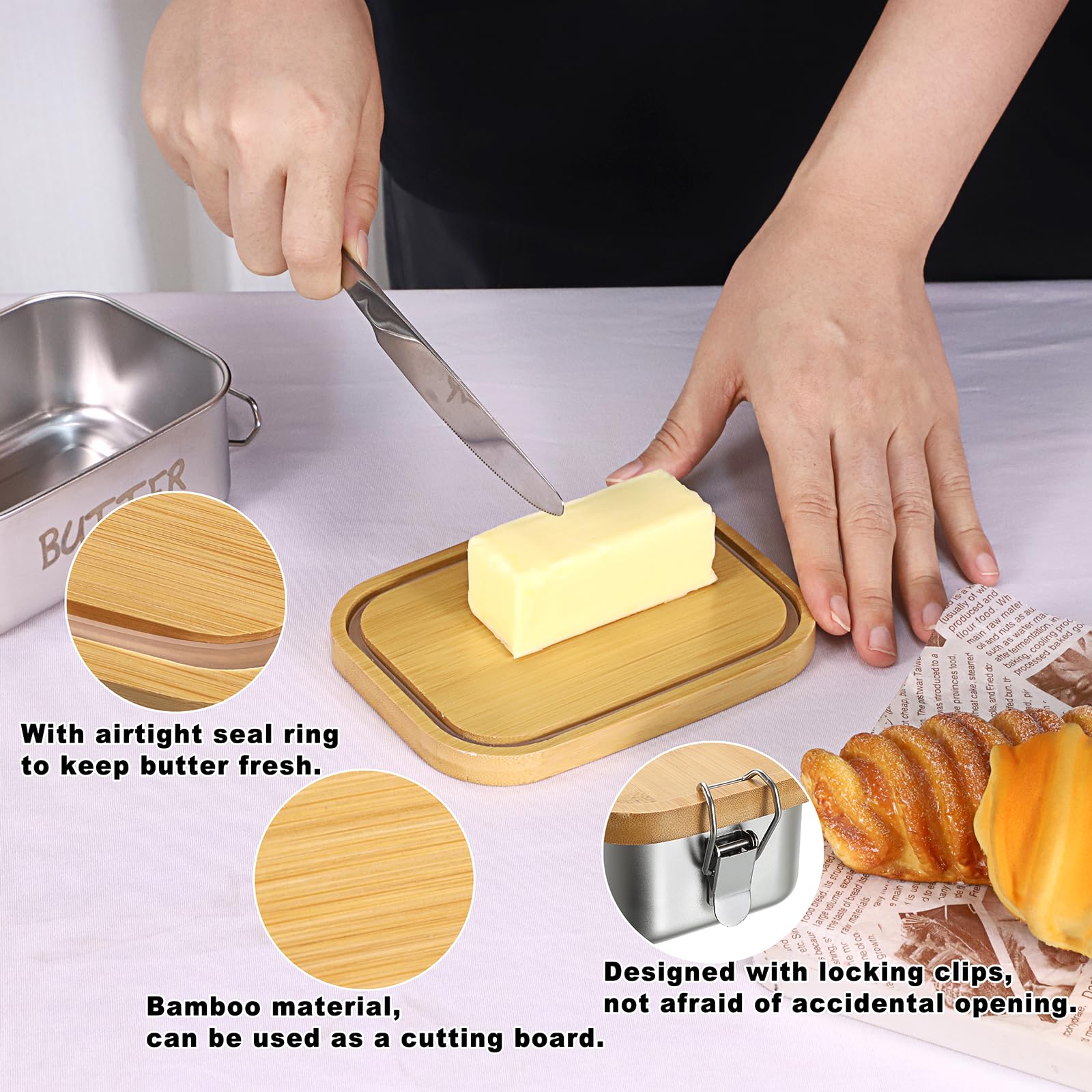 BSTKEY bamboo lid with sealing ring keeps butter fresh.