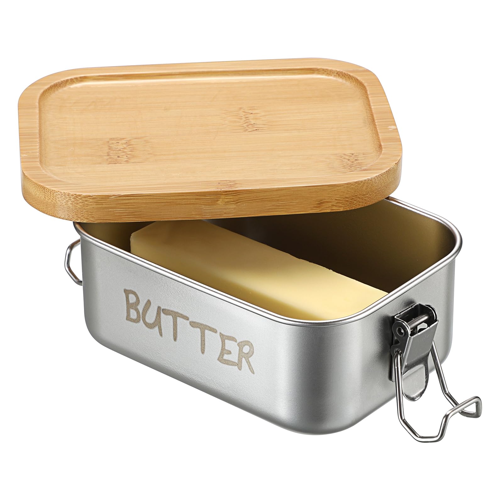 BSTKEY butter dish with lid on countertop for quick access.