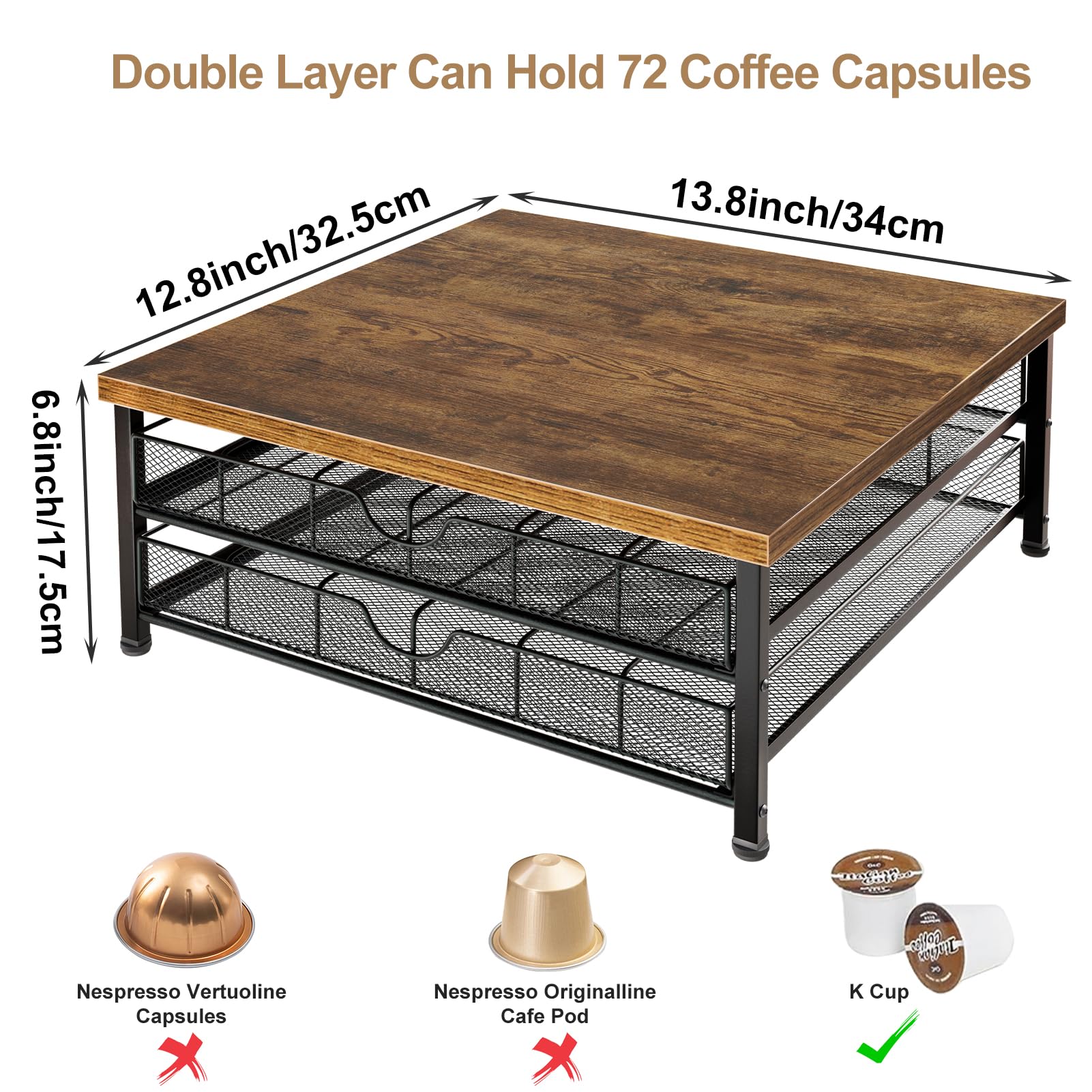 BSTSLL coffee pod storage side angle demonstrates sturdy wood top and durable frame.